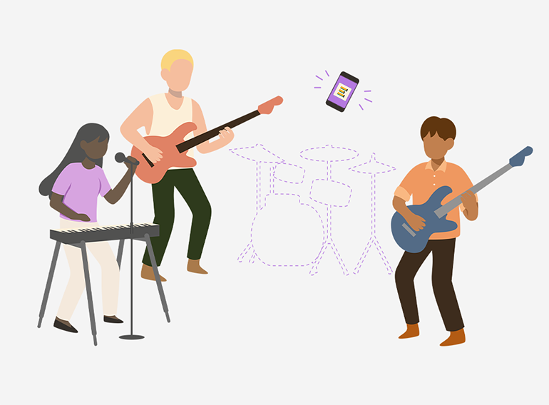 The Extrack music practice app substituting for band members who are unable to attend a practice session